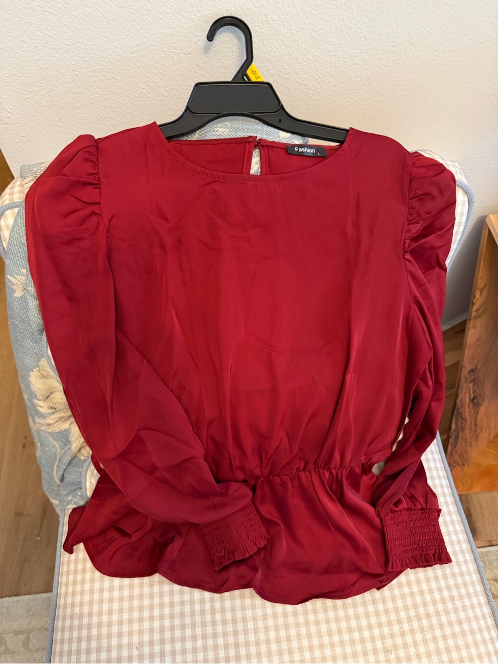Red Puff-Sleeve Peplum Blouse